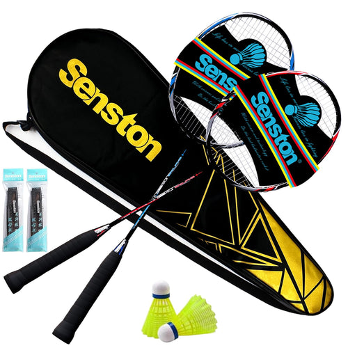 Senston Badmintonschläger-Set Graphit mit 2 Federbällen und Tasche