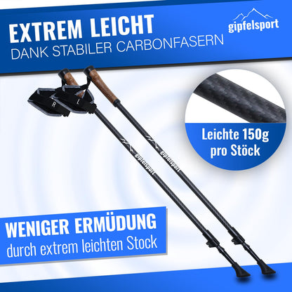 gipfelsport Nordic Walking Stöcke Carbon, verstellbar 77-120 cm