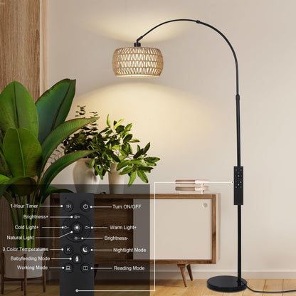 Rayofly Boho Rattan Bogenlampe Dimmbar App-Steuerung - Schwarz