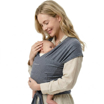 Momcozy Baby Tragetuch Ring Sling, 3,6–15 kg, Schwarz-Grau – Baumwolltuch mit atmungsaktiven Schulterpolstern