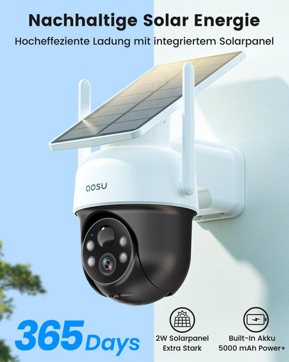 aosu Überwachungskamera Aussen 2K Solar Akku 360° PTZ
