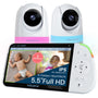 Babysense Babyphone mit 2 Kameras, Full HD Split-Screen, Nachtlicht und Elterneinheit mit grossem Display