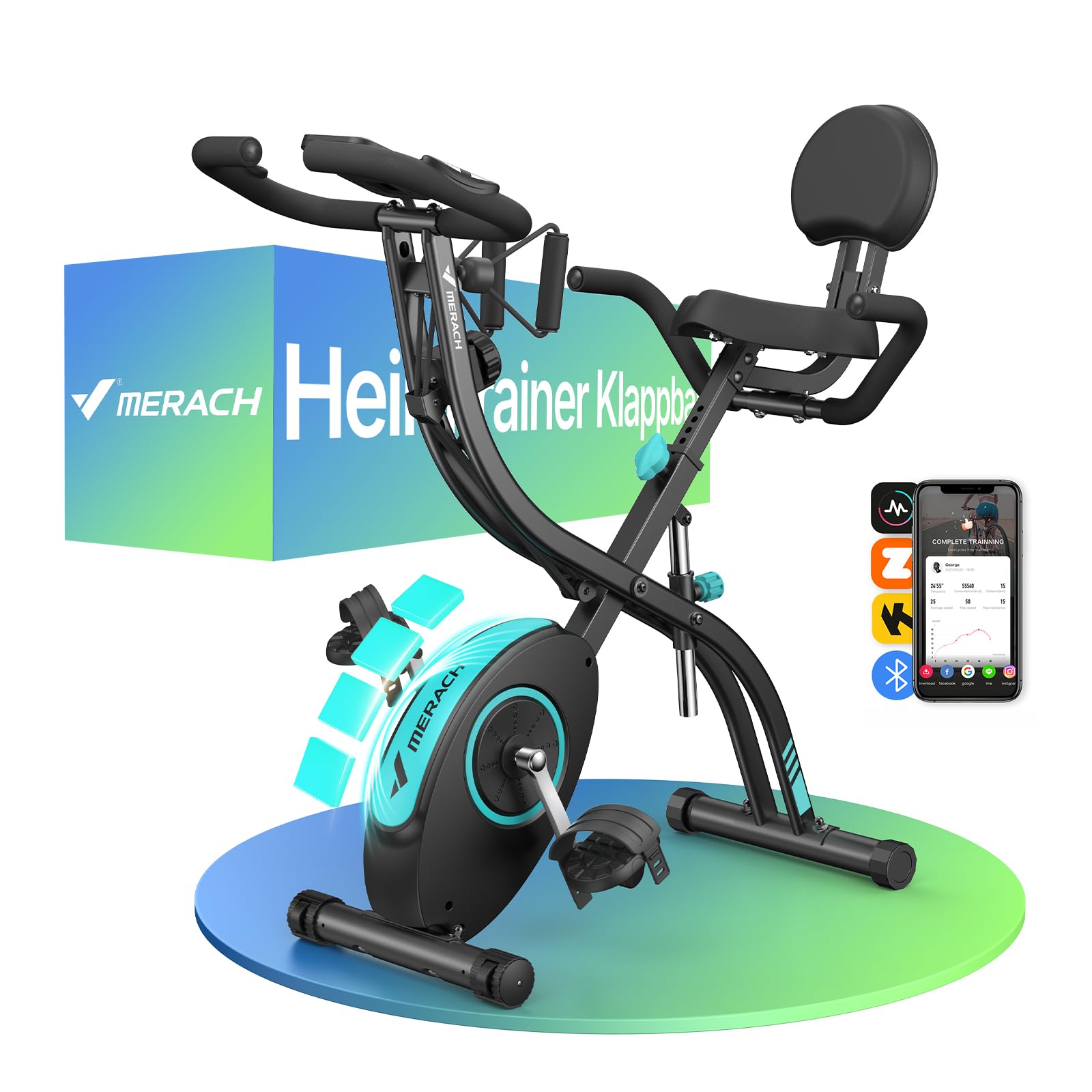 MERACH 4-in-1 Heimtrainer Ergometer – Klappbar, Magnetisch. Kompaktes Trainingsgerät mit Magnetbremssystem für vielseitiges Ausdauertraining.