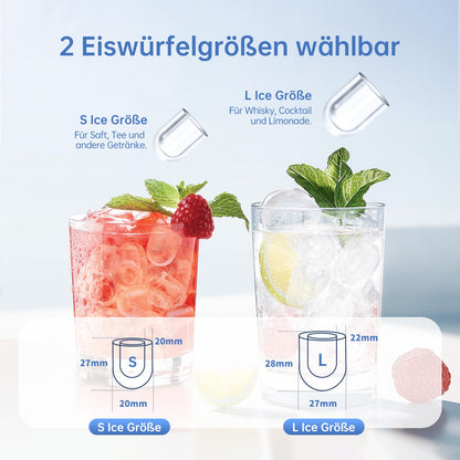 WIE Eiswürfelmaschine 12 kg, 9 Eiswürfel in 6 Minuten, Tragegriff