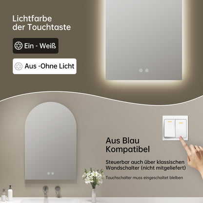OUMUSU Badspiegel mit Beleuchtung Bogen 50x75 cm, beschlagfrei