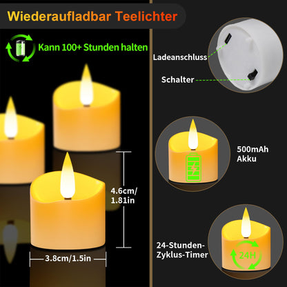 daphomeu LED Teelichter wiederaufladbar 12 Stück mit Ladestation