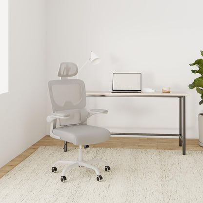 naspaluro Ergonomischer Bürostuhl mit Kopfstütze & Netzbezug, Grau