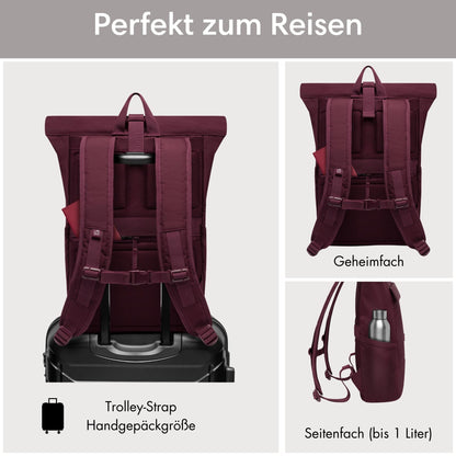 LARKSON No 4 Rolltop Rucksack Rot mit Laptopfach, 20 Liter