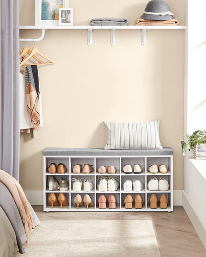 VASAGLE Schuhbank LHS15WT – Sitzbank mit Stauraum Weiss-Grau