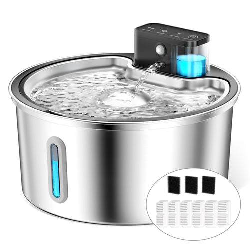 PawPoll Katzenbrunnen kabellos mit Bewegungsmelder, 3,2 L Edelstahl, Trinkschale mit Wasserstandsfenster