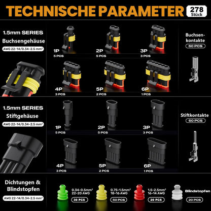 SOMELINE Crimpzange Set mit wasserdichten Kfz-Steckern 1–6-polig