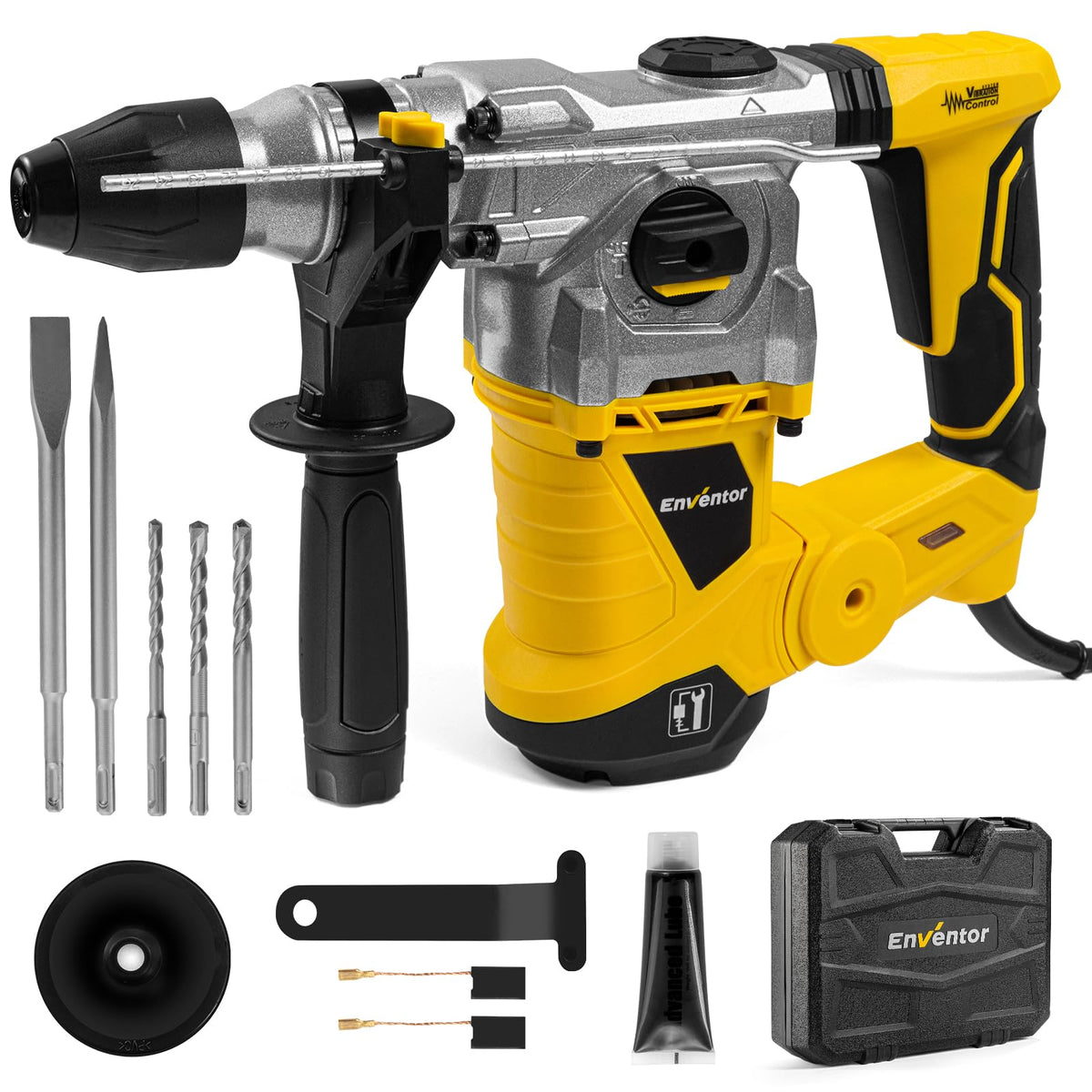 ENVENTOR SDS-Plus Bohrhammer Kombihammer - 1500W, 4 Funktionen. Robust zum Bohren, Hammerbohren, Meißeln und Schrauben in Beton/Mauerwerk.