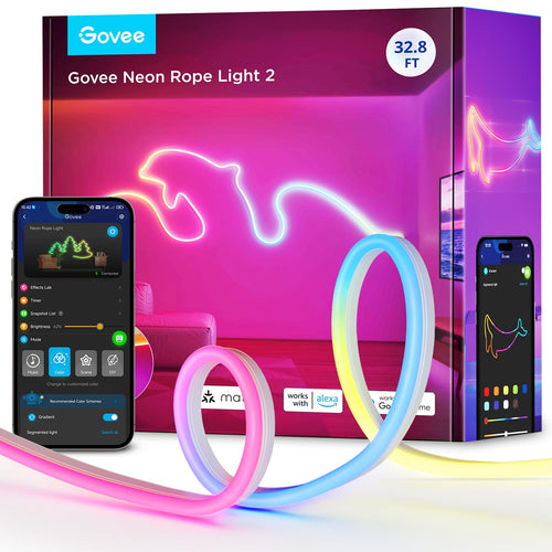 Govee Neon Rope Light 2 RGBIC Neon LED Streifen - 10m Weiss. Weißes Neon-Seil. Für smarte RGBIC-Lichteffekte.