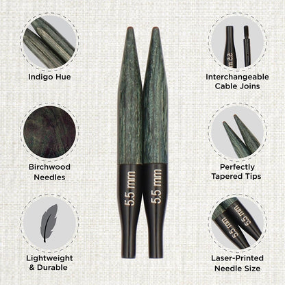 KnitPro Rundstricknadel-Set Indigo Wood Short, 3,00–6,00 mm