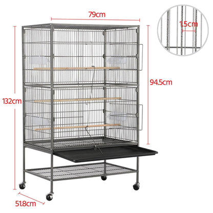 Yaheetech Vogelvoliere mit Rollen & Schmutzwanne - 52x79x132 cm