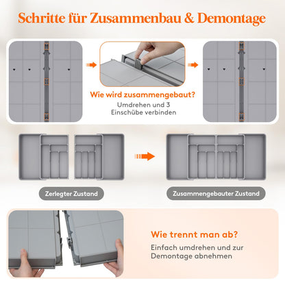 Lifewit Besteckkasten für Schubladen, verstellbar, 11-13 Fächer, grau