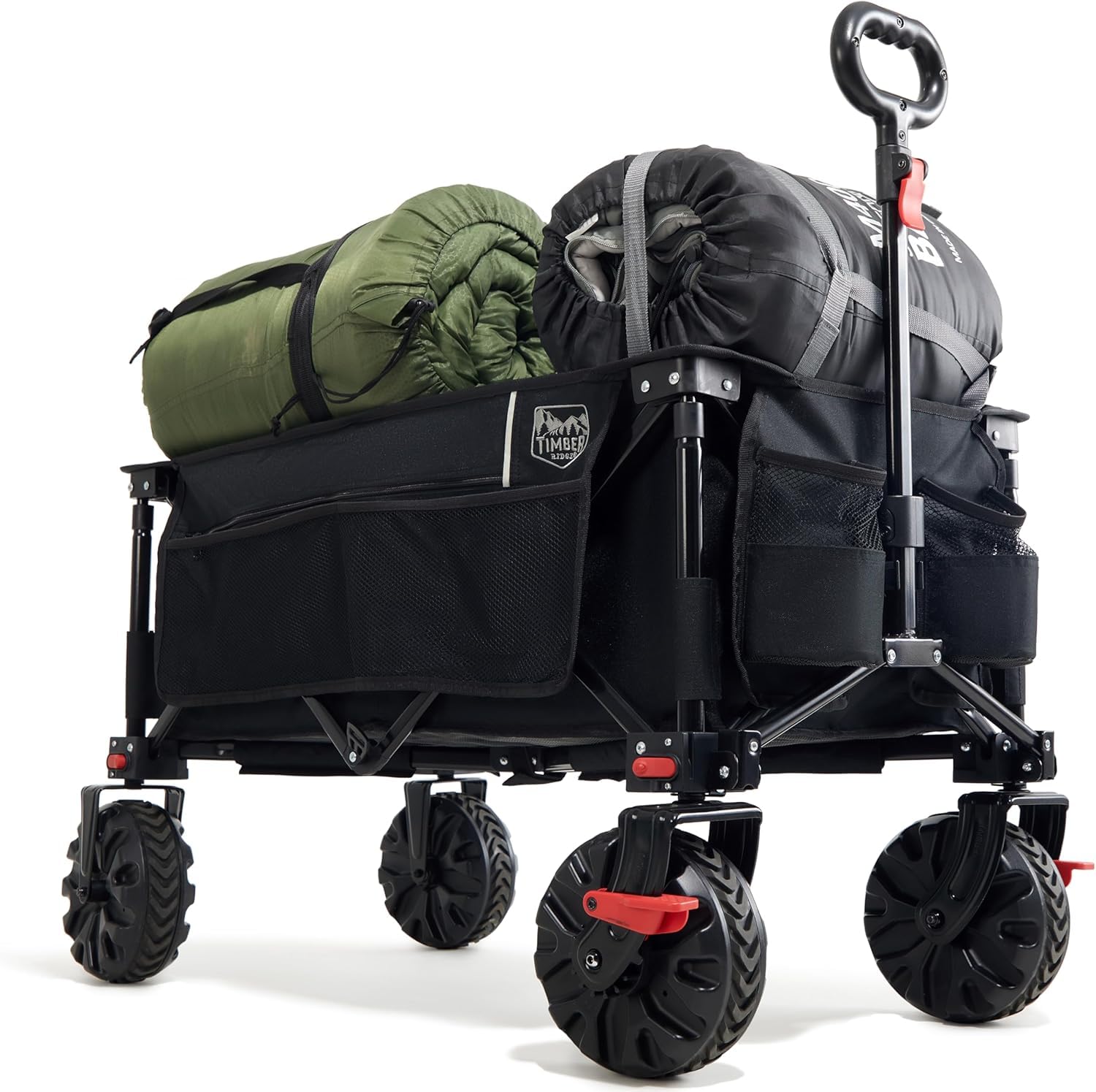 TIMBER RIDGE XXL Bollerwagen Faltbar. Großer, rechteckiger Faltbollerwagen mit breiten Reifen und Bremsen, 200L Volumen zum Lastentransport.
