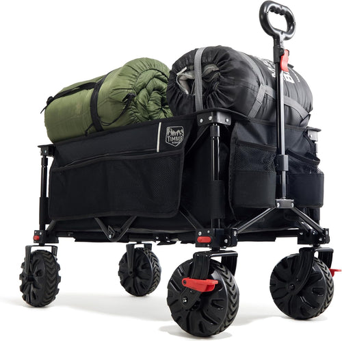 TIMBER RIDGE XXL Bollerwagen Faltbar. Großer, rechteckiger Faltbollerwagen mit breiten Reifen und Bremsen, 200L Volumen zum Lastentransport.