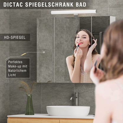 DICTAC Spiegelschrank Bad – LED Steckdose 3 Türen Weiss 70x60cm