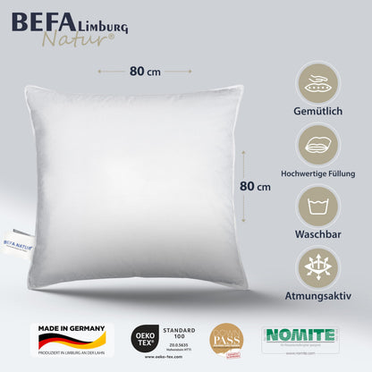 BEFA NATUR Daunenkissen 3-Kammer 80x80 cm - 90% Daunen