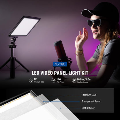 NEEWER NL-116AI LED Videolicht Panel mit Mini Stativ 3200-5600K