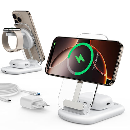 Mukiya Mag Safe Ladestation 3 in 1 für iPhone, Apple Watch und AirPods, faltbar, mit Nachtlicht