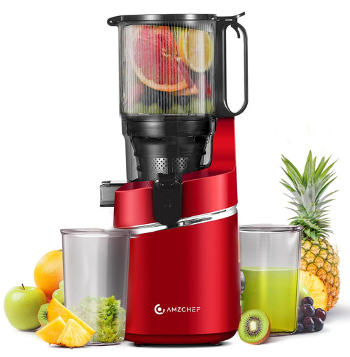 AMZCHEF Automatischer All-In-One Slow Juicer 250W 145mm – Tiefrot. Zum schonenden Entsaften von Obst und Gemüse.
