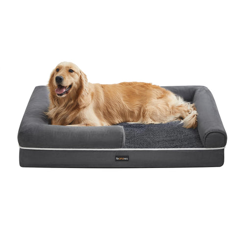 Feandrea Orthopädisches Hundebett PGW068G01V1 Dunkelgrau 112x86 cm, rechteckig, bietet Gelenkentlastung und Komfort für Hunde.