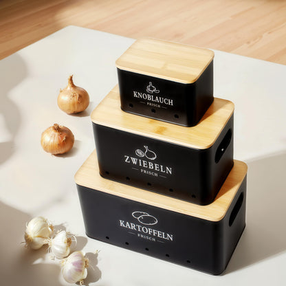 GREELUE Kartoffel-Aufbewahrungsbox 3er Set für Zwiebeln & Knoblauch