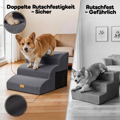 Thihome Haustiertreppe 3 Stufen, Hundetreppe 30D Schaumstoff bis 23 kg
