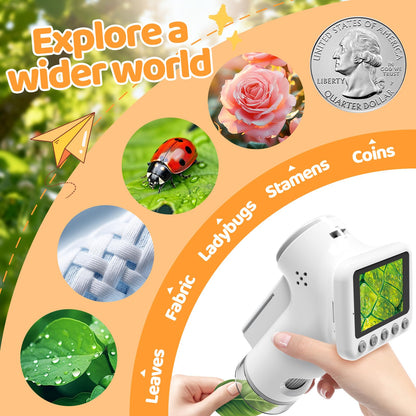 HEWEIMEI Kindermikroskop 1600x mit 2 Zoll IPS Display und HD Kamera