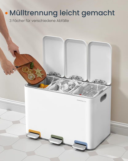 SONGMICS HOME Mülleimer Mülltrennsystem 3x15L LTB740W02V1 Wolkenweiss