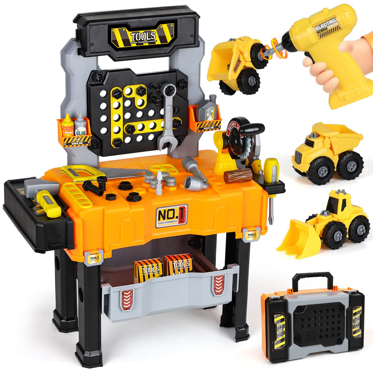 Lehoo Castle Kinderwerkbank mit Elektrobohrmaschine und 2 Autos aus Kunststoff