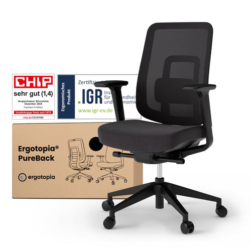 Ergotopia PureBack ergonomischer Bürostuhl. Drehstuhl mit 4D-Armlehnen & Synchronmechanik für ergonomisches Sitzen.