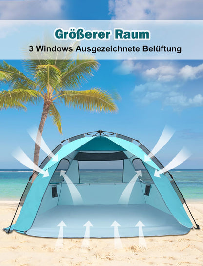 Glymnis Quick Up Strandzelt mit UV-Schutz 50+, blau, für 4-6 Personen