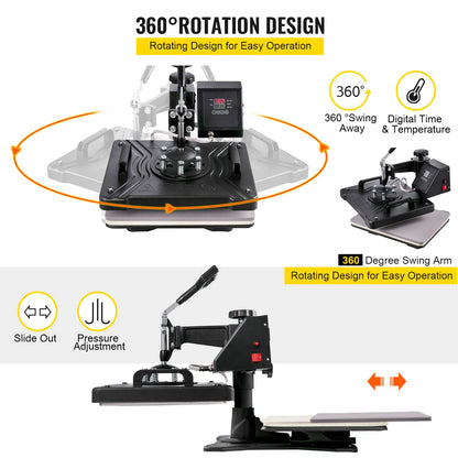 VEVOR Transferpresse 5 in 1 T-Shirt Hitzepresse Maschine 38x30cm
