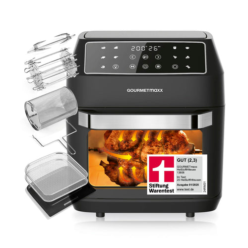 GOURMETmaxx Heissluftfritteuse 12 L Airfryer Minibackofen, quaderförmig, schwarz. Für fettarmes Frittieren, Backen und Garen.