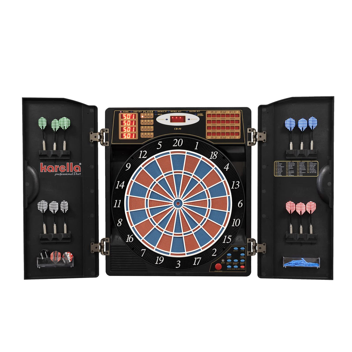 Karella CB-90 Dartautomat, elektronische Dartscheibe im Cabinet mit LED-Anzeigen