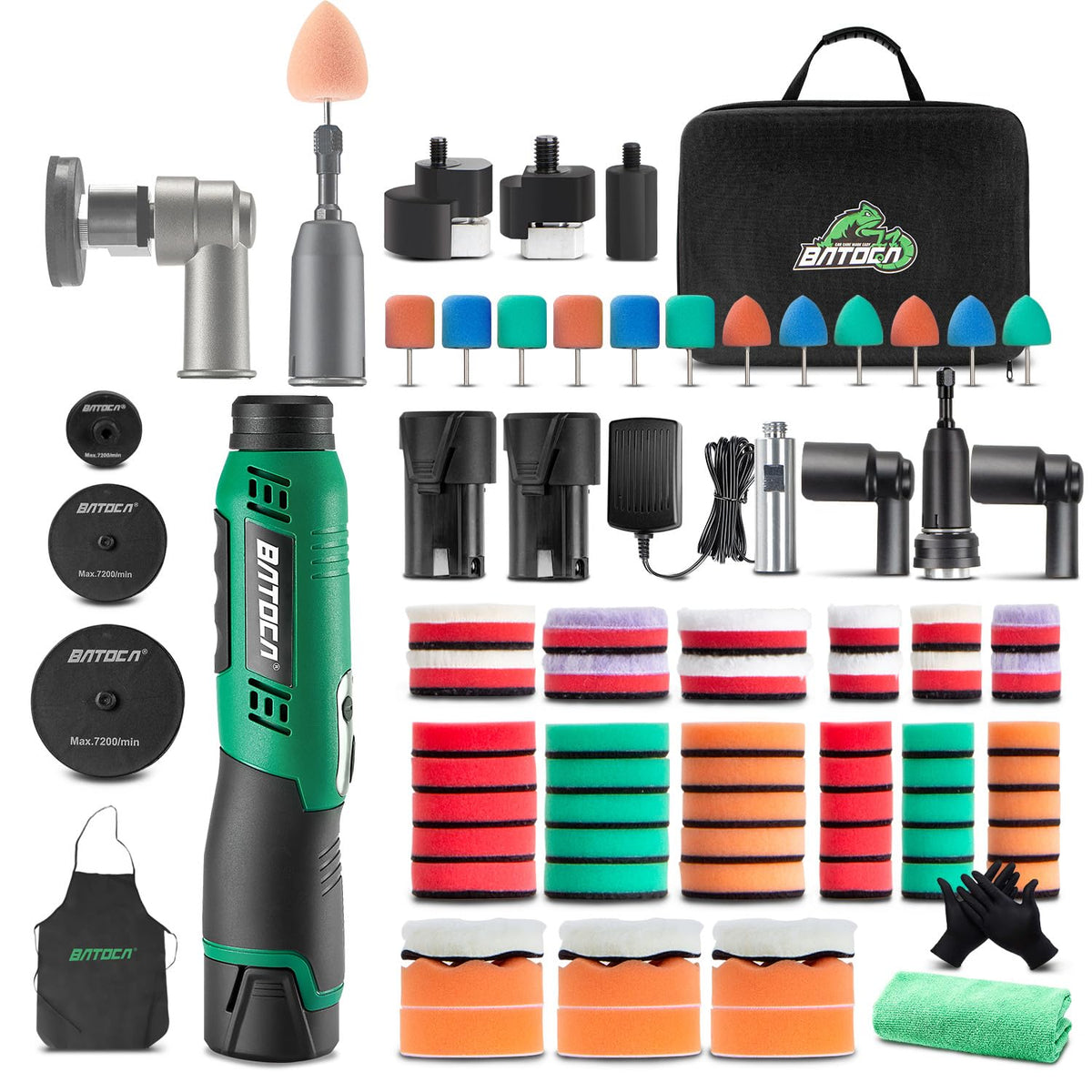 BATOCA S6 Mini Akku-Poliermaschine, 12V DA & RO Polierset mit 25, 50 und 75 mm Schleifplatten