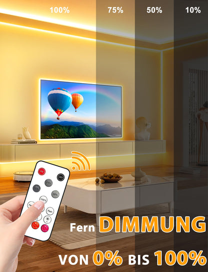 Lamomo COB LED Streifen 10m warmweiss 3000K dimmbar mit Fernbedienung