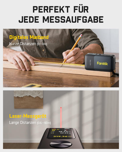 Fanttik A10 Pro 2-in-1 Laserentfernungsmesser mit 3 m Massband, 50 m