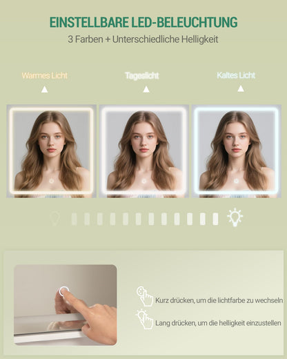 Hzuaneri Schminktisch mit Spiegel und LED-Beleuchtung, weiss