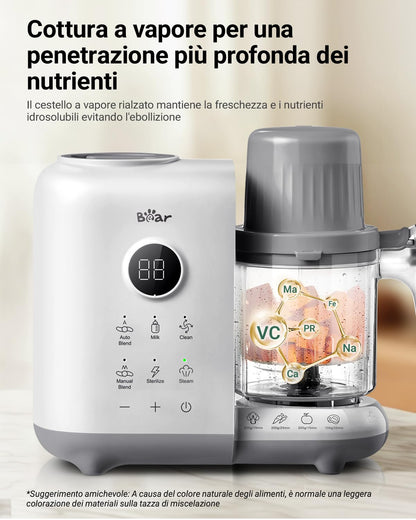 Bear 6-in-1 Babynahrungszubereiter mit Dampfgarer und Mixer, Weiss
