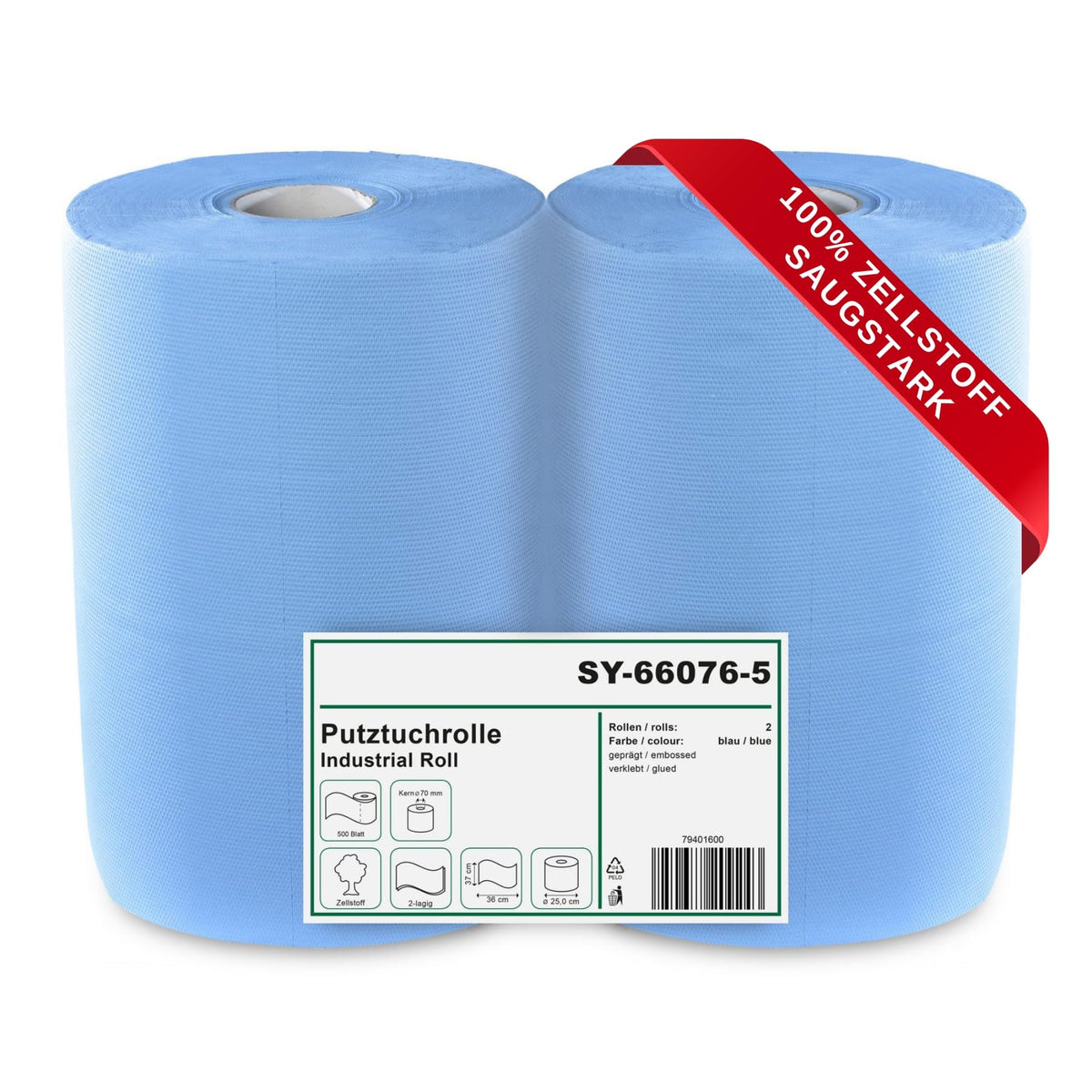 Hypafol Putztuchrolle blau 2-lagig, 2 x 500 Blatt, 37 x 36 cm