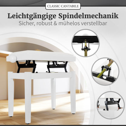 Classic Cantabile Pianobank Weiss-Hochglanz – Höhenverstellbar