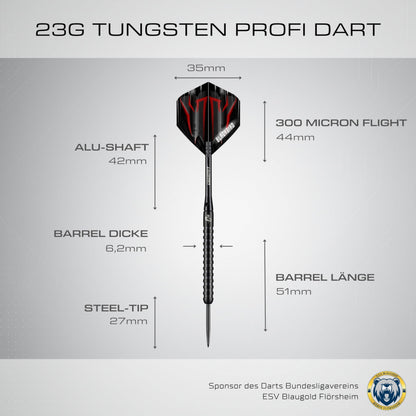 Champify Blackbird Steeldarts Set 23g 90% Tungsten mit Darttasche