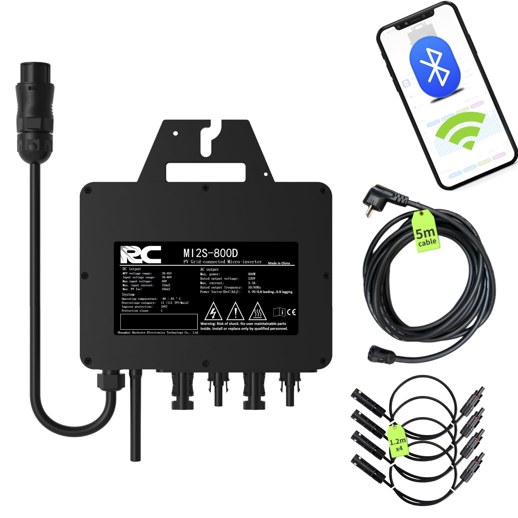 RC Mikro-Wechselrichter 800W Solar Wechselrichter MPPT WiFi, graues Gehäuse. Wandelt Solar-Gleichstrom in Netz-Wechselstrom; MPPT und WiFi.