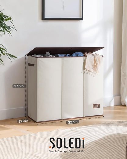 SOLEDI Wäschekorb 180 L mit Deckel, Wäschesortierer 3 Fächer, XXL