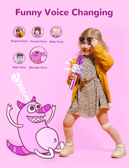 BONAOK Karaoke Mikrofon Kinder Bluetooth kabellos 4 in 1 Light Lila