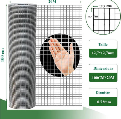 Amagabeli Drahtgitter Volierendraht 1m x 20m, 12x12mm, Feuerverzinkt